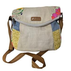 Sakroots Boho Patchwork Crossbody Bag Floral Canvas & Denim Adjustable Strap